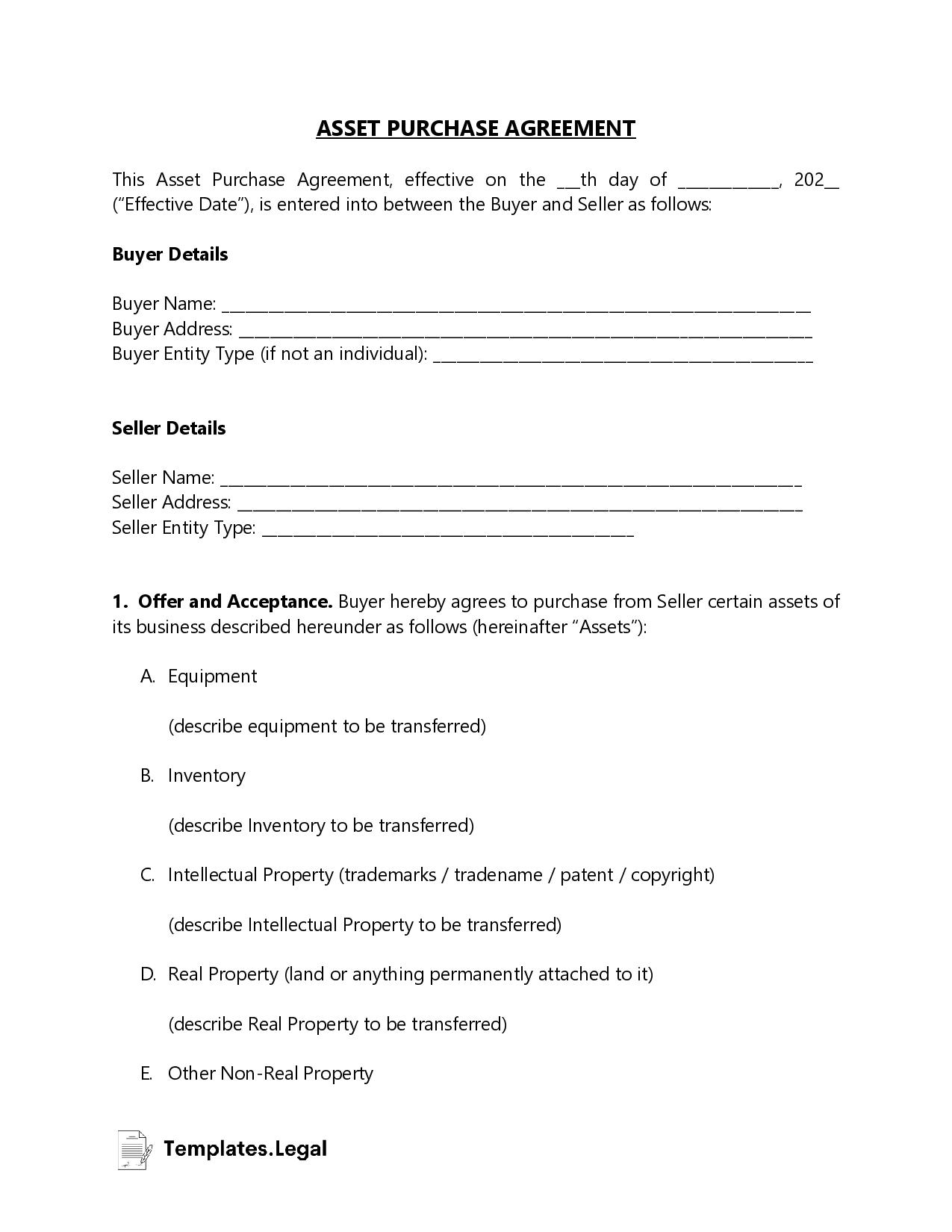 50 Purchase Agreement Templates Word PDF ODT 