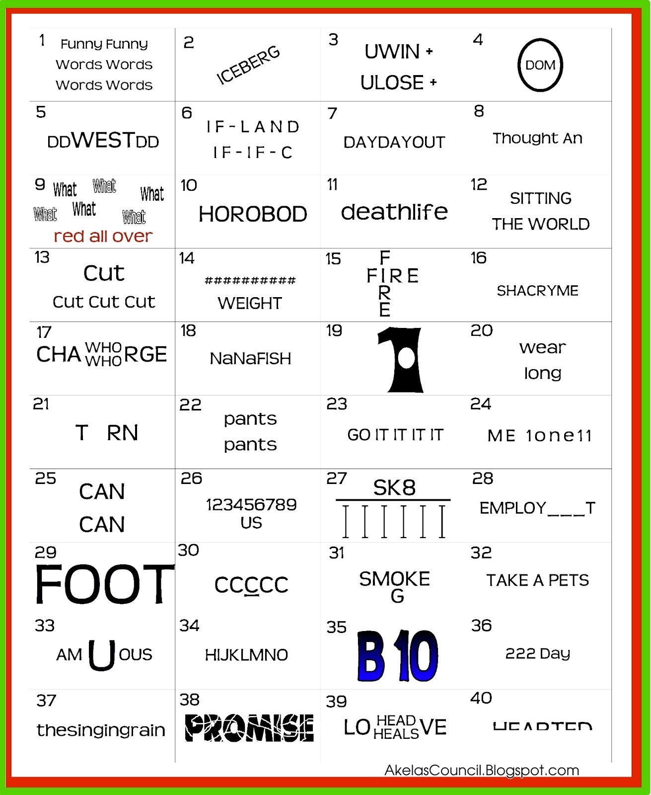 Akela s Council Cub Scout Leader Training Printable Rebus Word