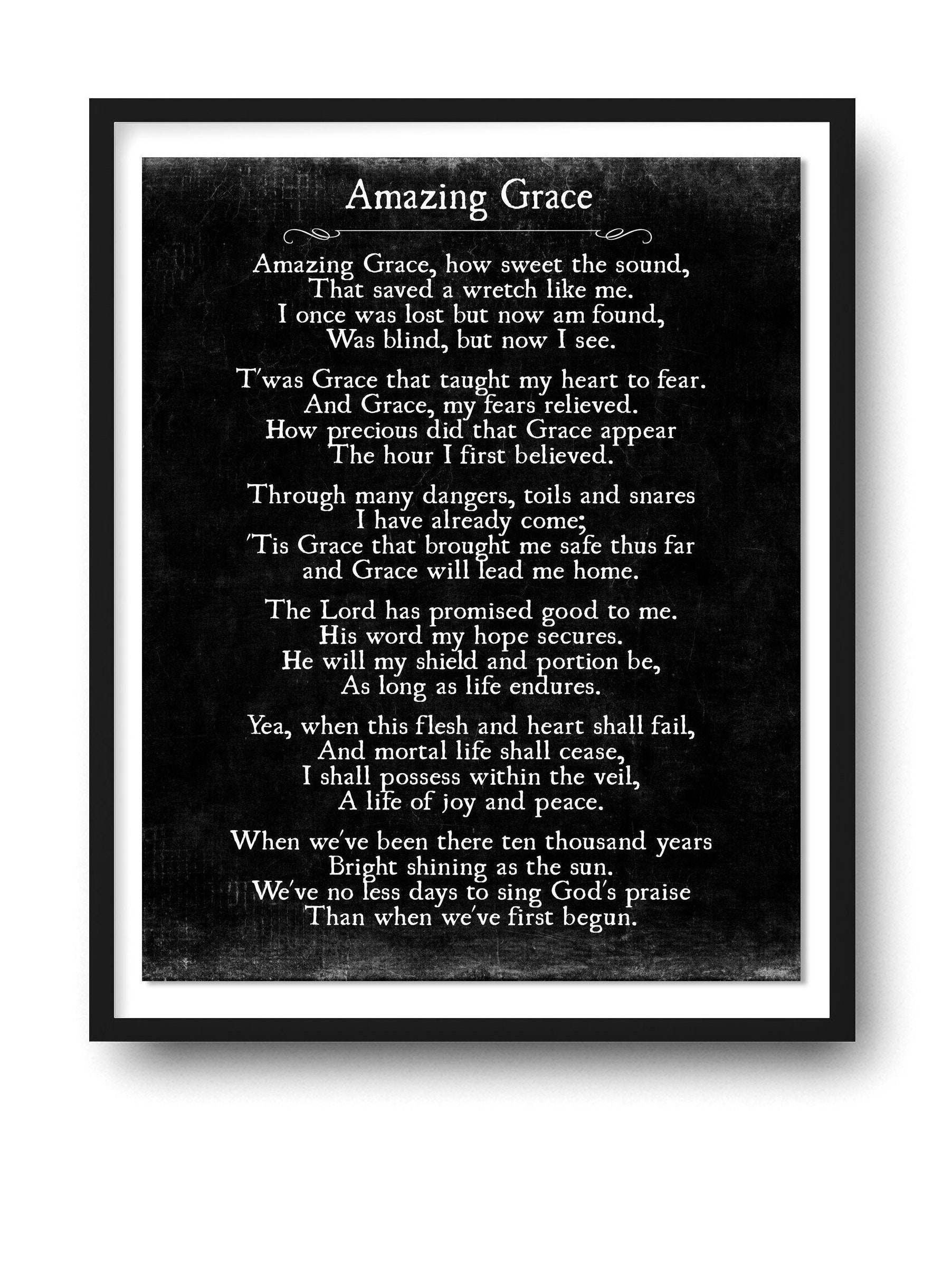 Amazing Grace Lyrics Print Christian Wall Art Amazing Grace Wall Art Farmhouse Decor Housewarming Gift Large Wall Art Unframed Etsy