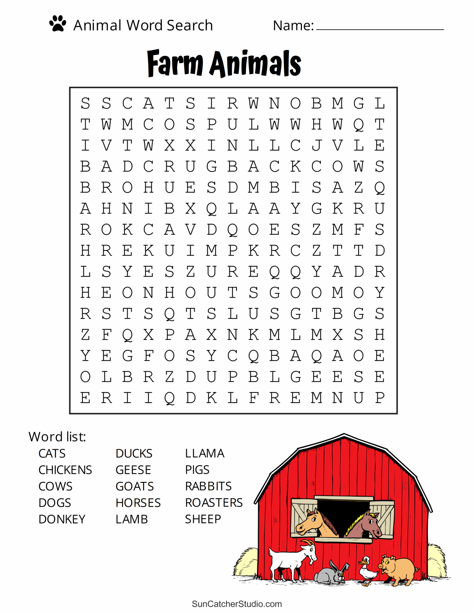 Animal Word Search Free Printable Dog Pet Dinosaur Puzzles 