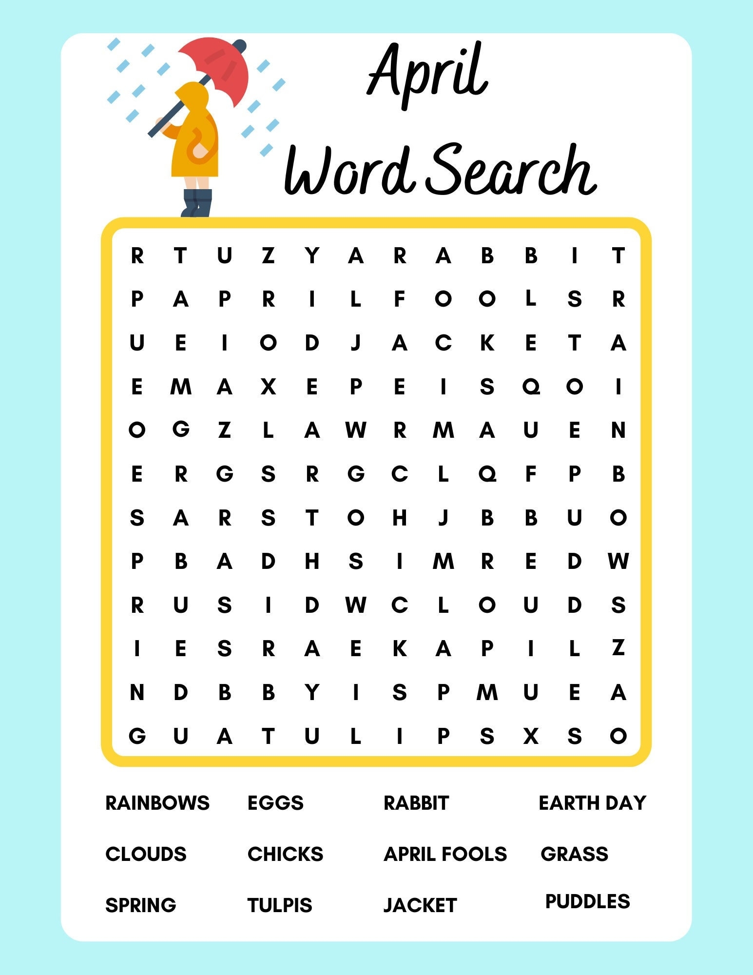 April Word Search Printable Instant Download PDF