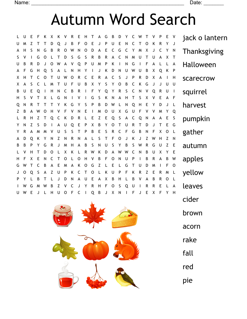 Autumn Word Search WordMint Worksheets Library