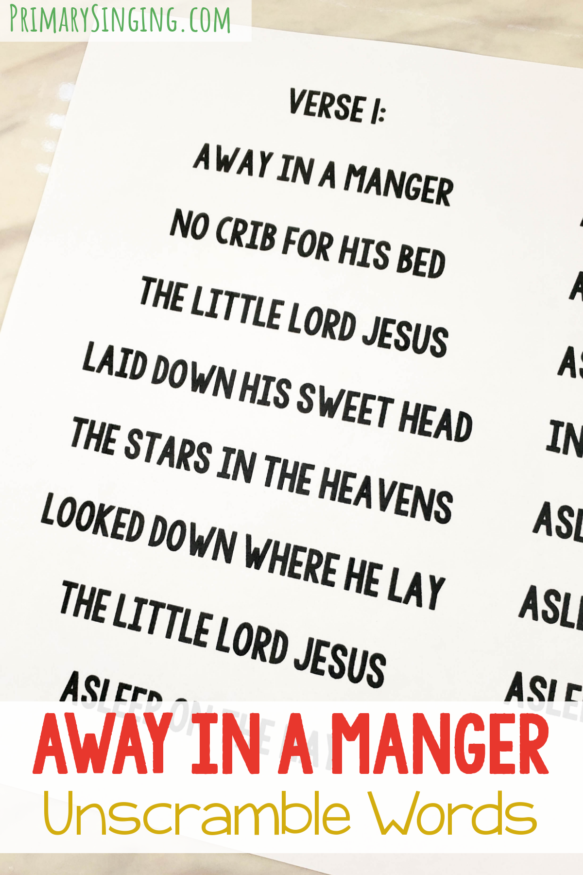 Away In A Manger Unscramble The Words Primary Singing