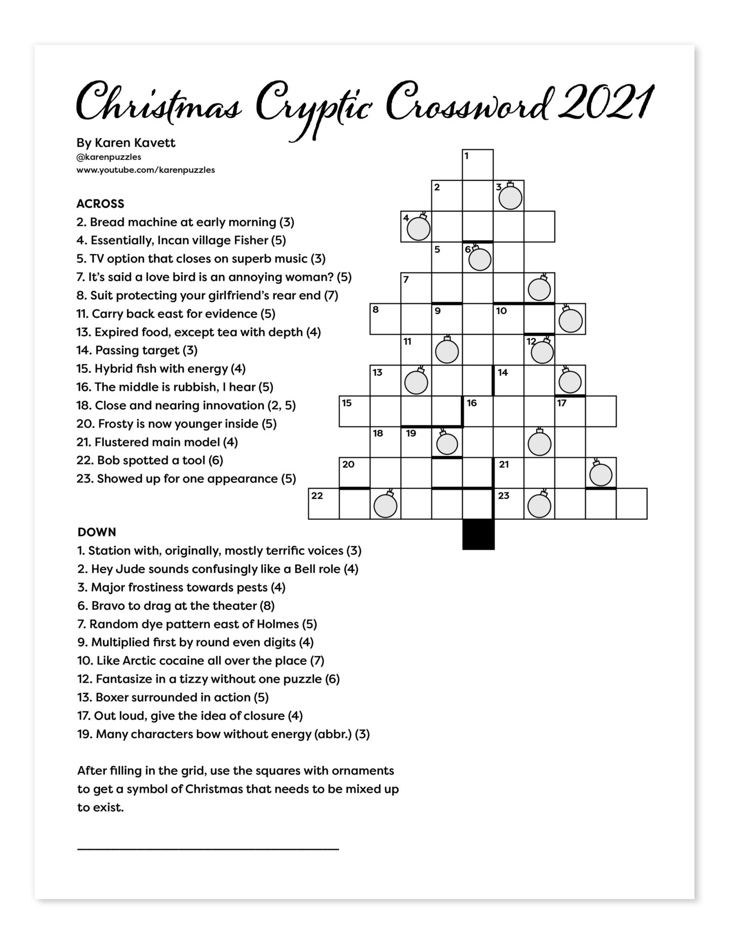 Christmas Cryptic Crossword 2021 Karen Kavett