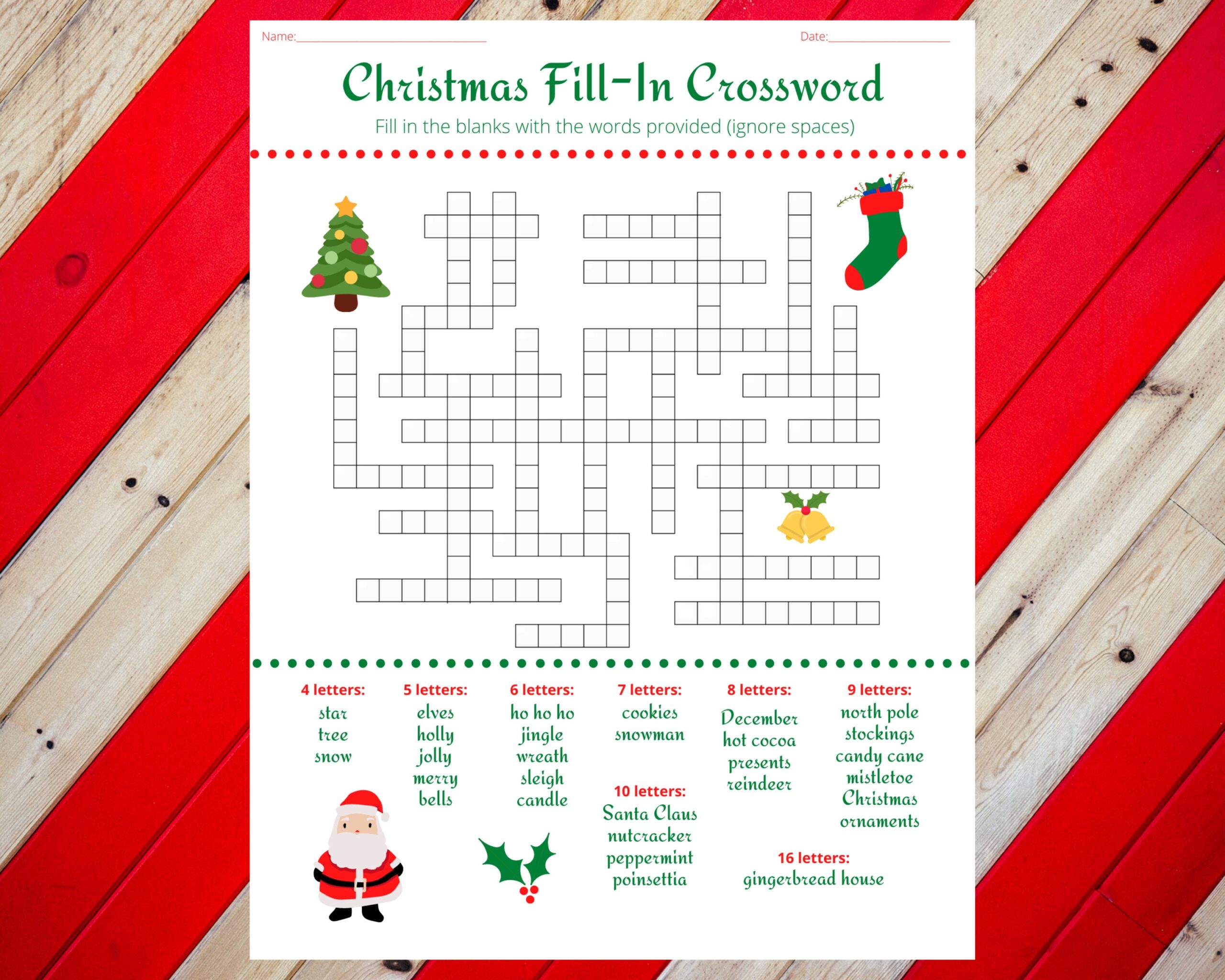 Christmas Holiday Retailers Fill In Crossword Puzzle