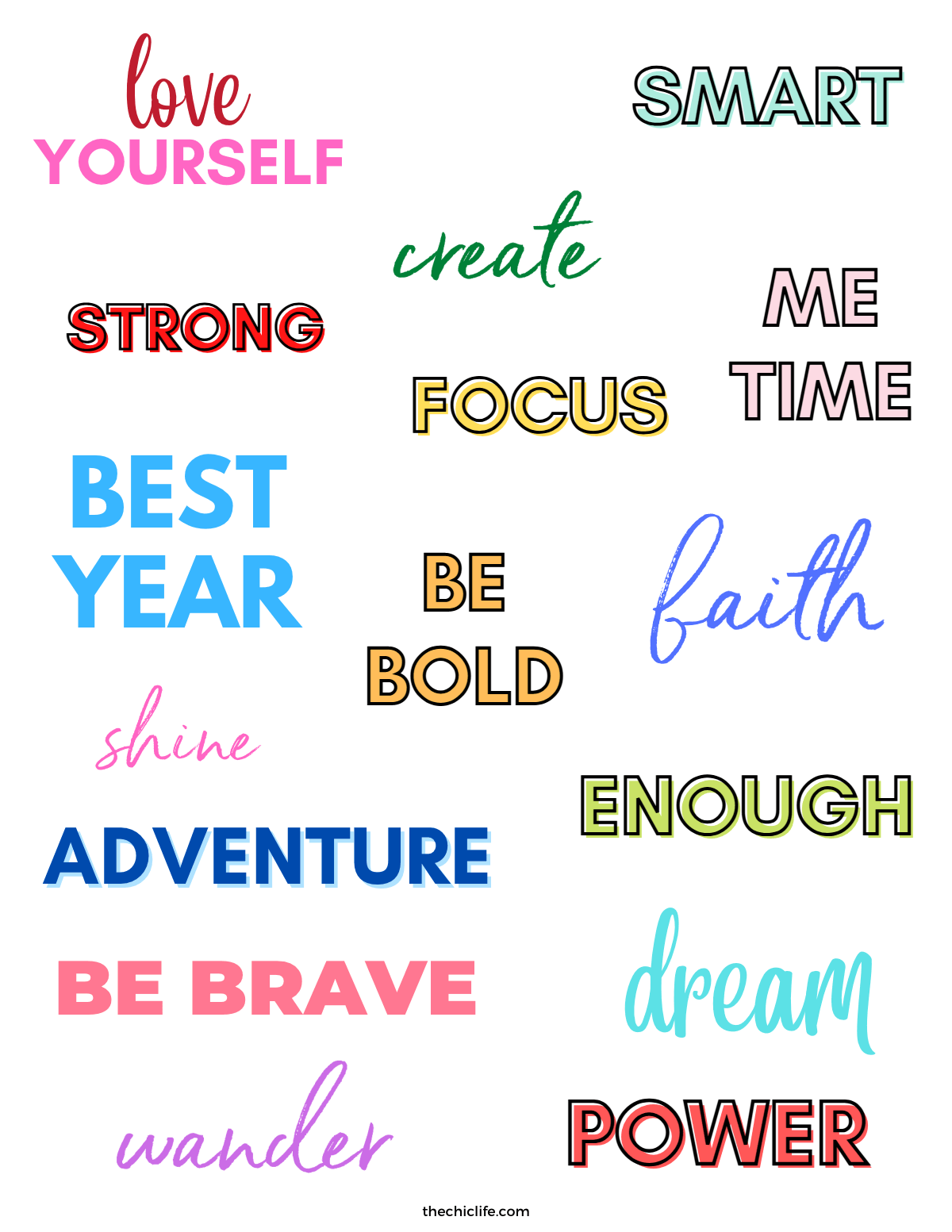 Colorful Vision Board Words Free Printable PDF The Chic Life