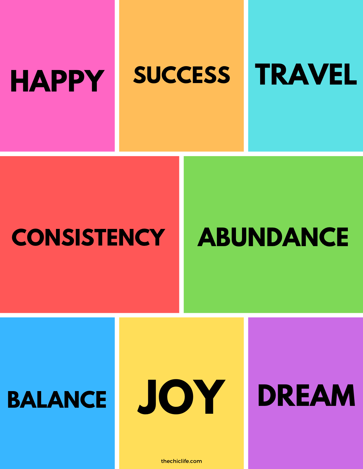 Colorful Vision Board Words Free Printable PDF The Chic Life