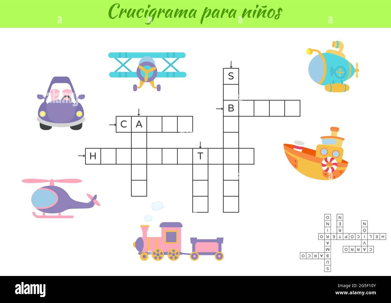 Crossword For Kids In Spanish With Pictures Of Transport Educational Game For Study Spanish Language And Words Children Activity Printable Worksheet Stock Vector Image U0026 Art Alamy