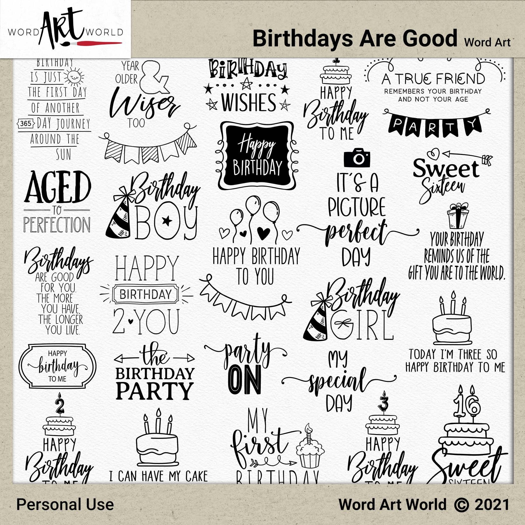 Digital And Printable Overlay Word Art Set Instant Download Birthdays Are Good Clip Art PNG Images Scrapbooking Personal Use Etsy
