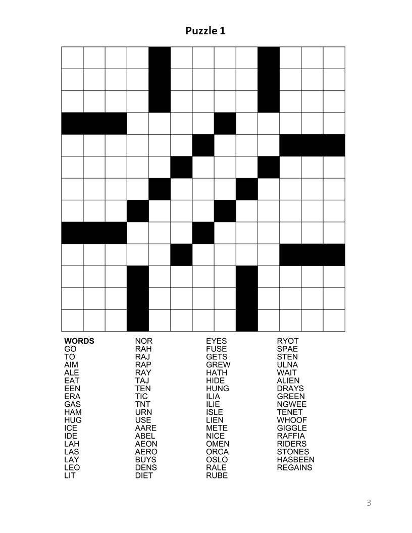 Digital Download 100 Printable Fill in Crossword Puzzles For