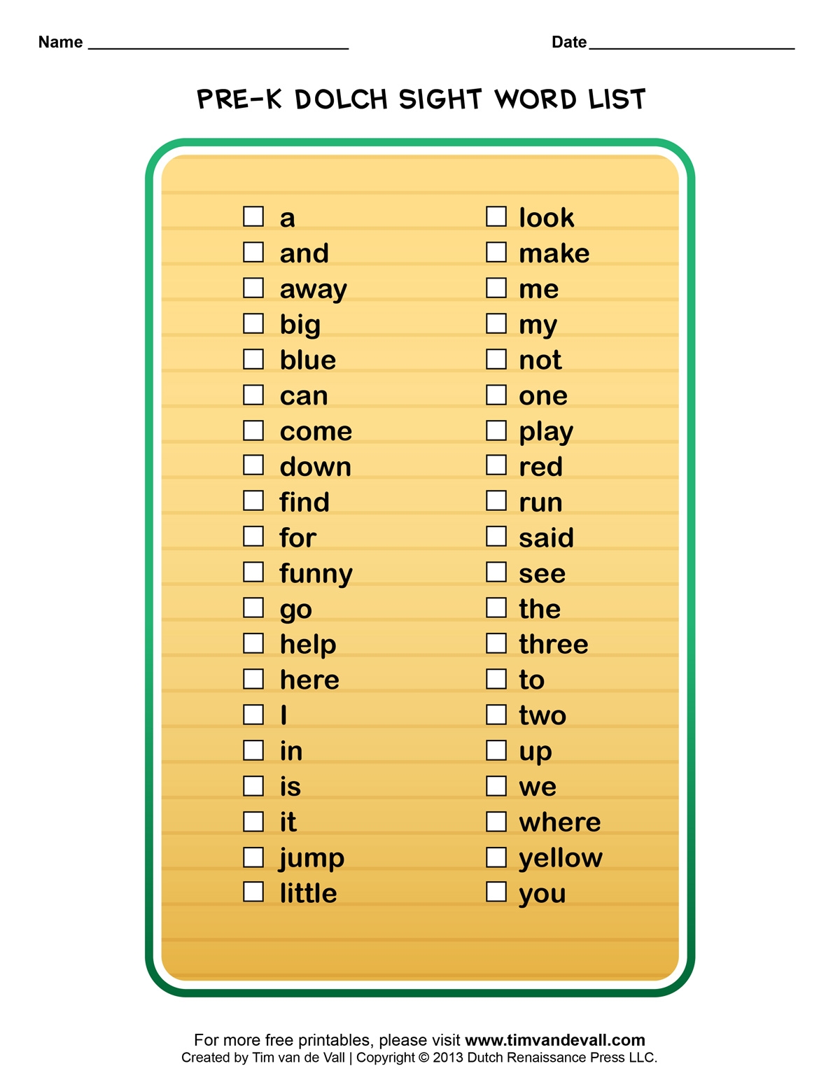 Dolch Sight Words Lists For Pre K Kindergarten 1st 2nd U0026 3rd Grade