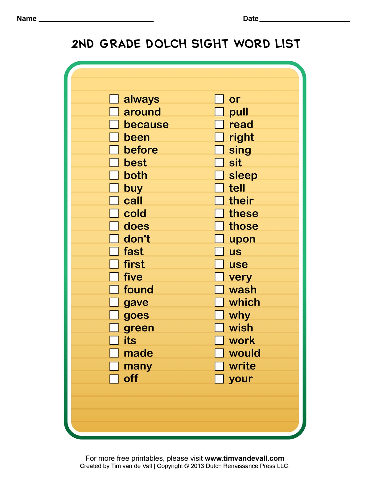 Dolch Sight Words Lists For Pre K Kindergarten 1st 2nd U0026 3rd Grade