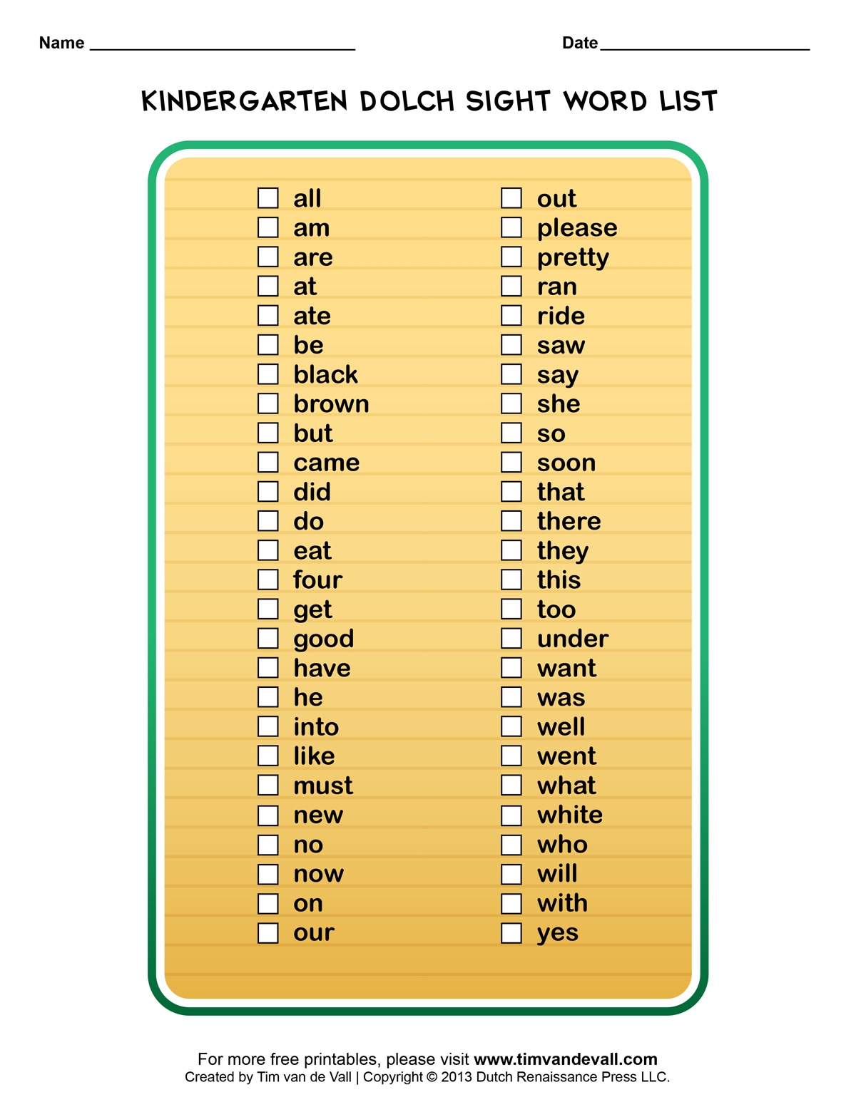 Dolch Sight Words Lists For Pre K Kindergarten 1st 2nd U0026 3rd Grade