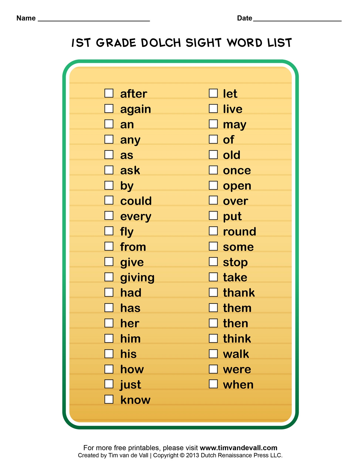 Dolch Sight Words Lists For Pre K Kindergarten 1st 2nd U0026 3rd Grade