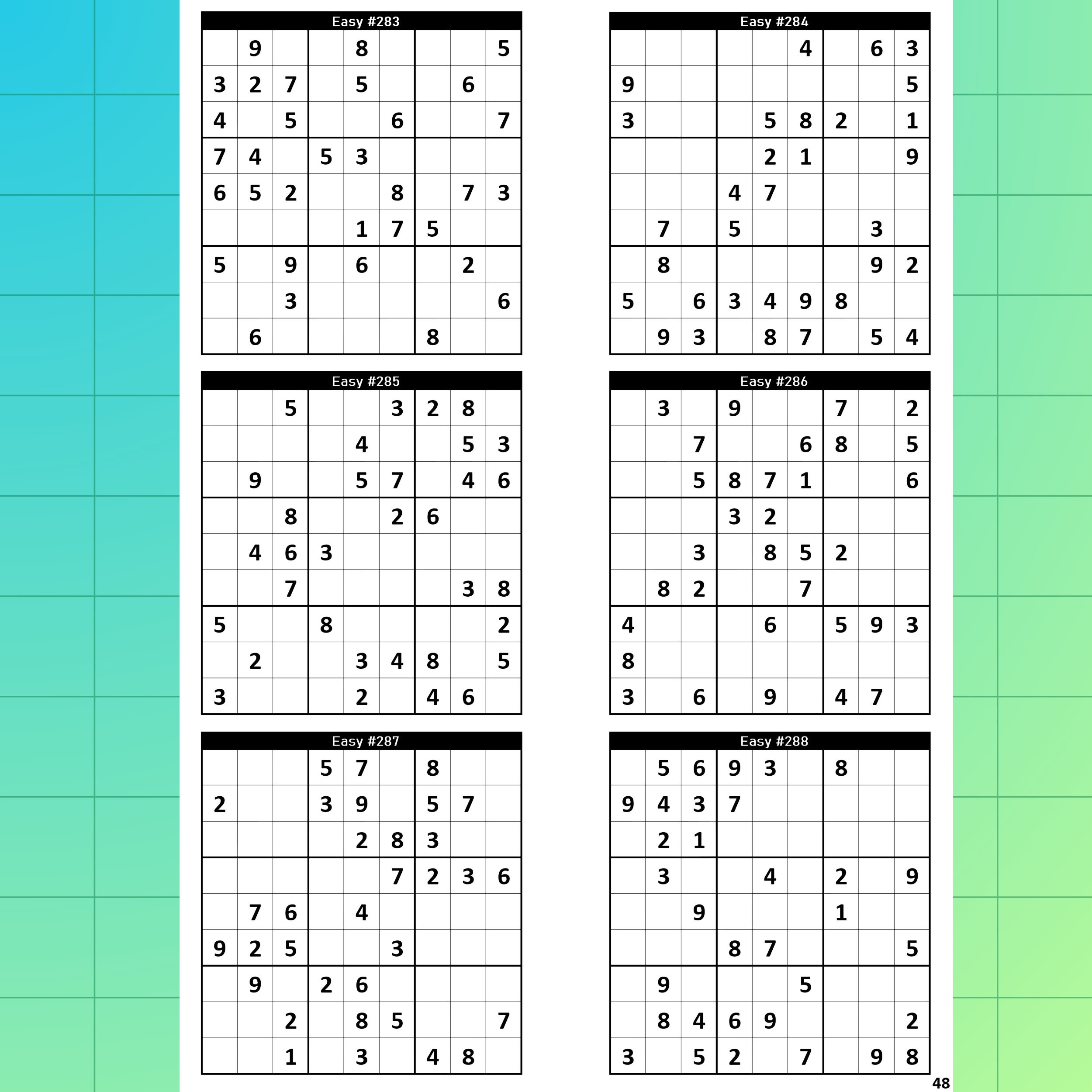 Easy Sudoku Puzzles 300 Puzzles 6 Per Page Solutions Included 8 5