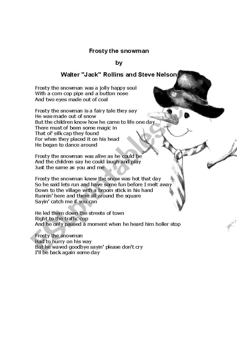 English Worksheets Frosty The Snowman Worksheets Library
