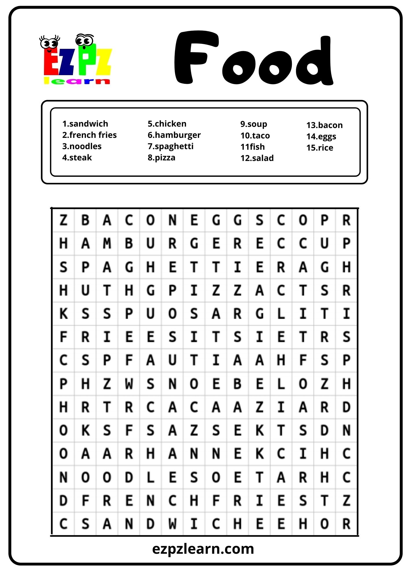 Food Word Search Ezpzlearn Food Word Search Ezpzlearn