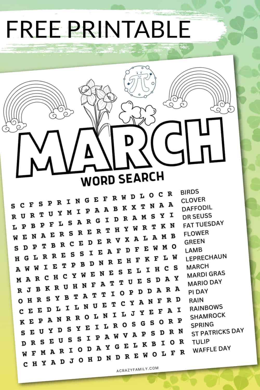 Free March Word Search Printable A Crazy Family