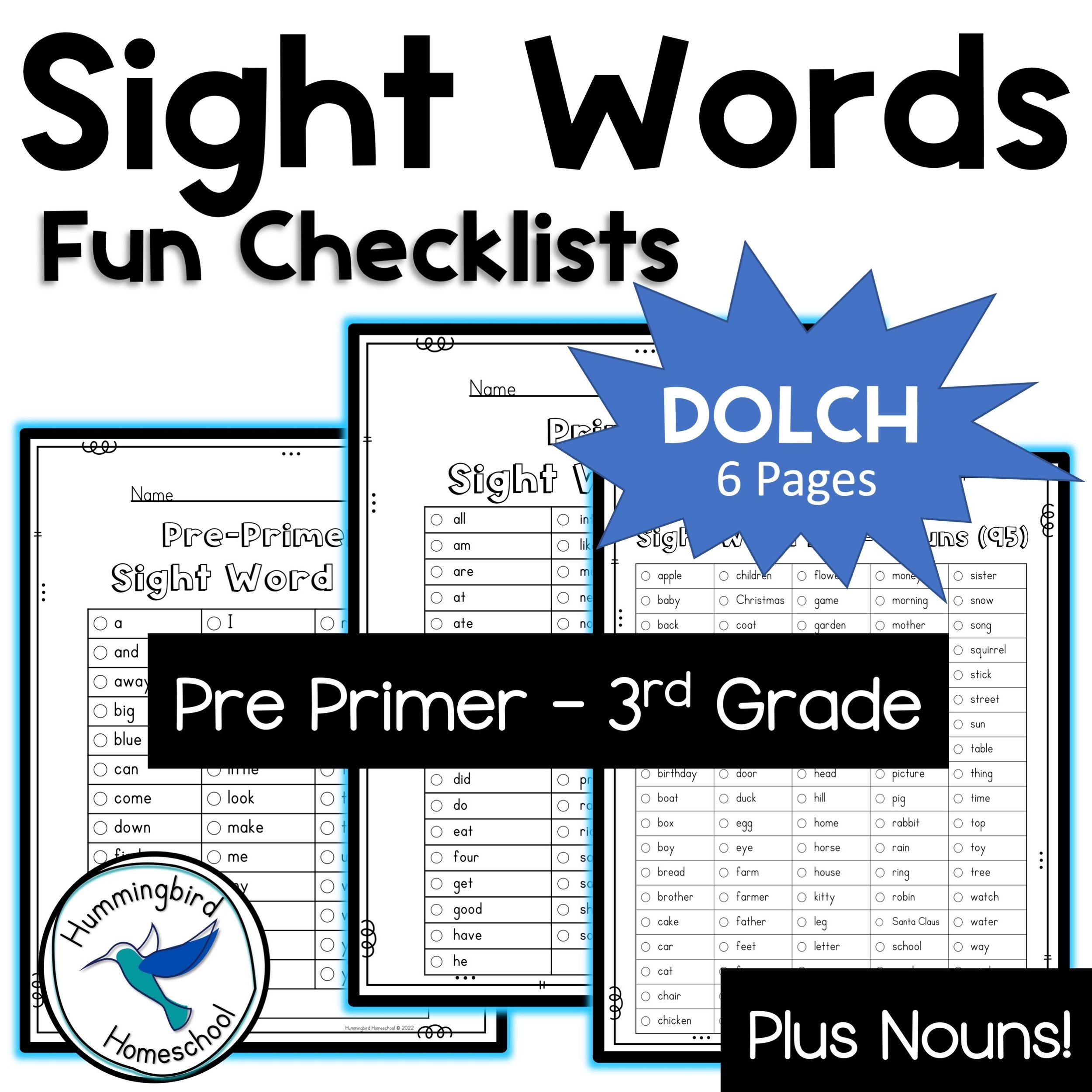 Free Printable Kindergarten Sight Word List Hummingbird Homeschool