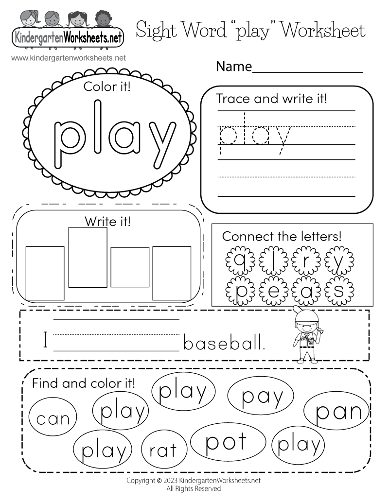 Free Printable Sight Word play Worksheet