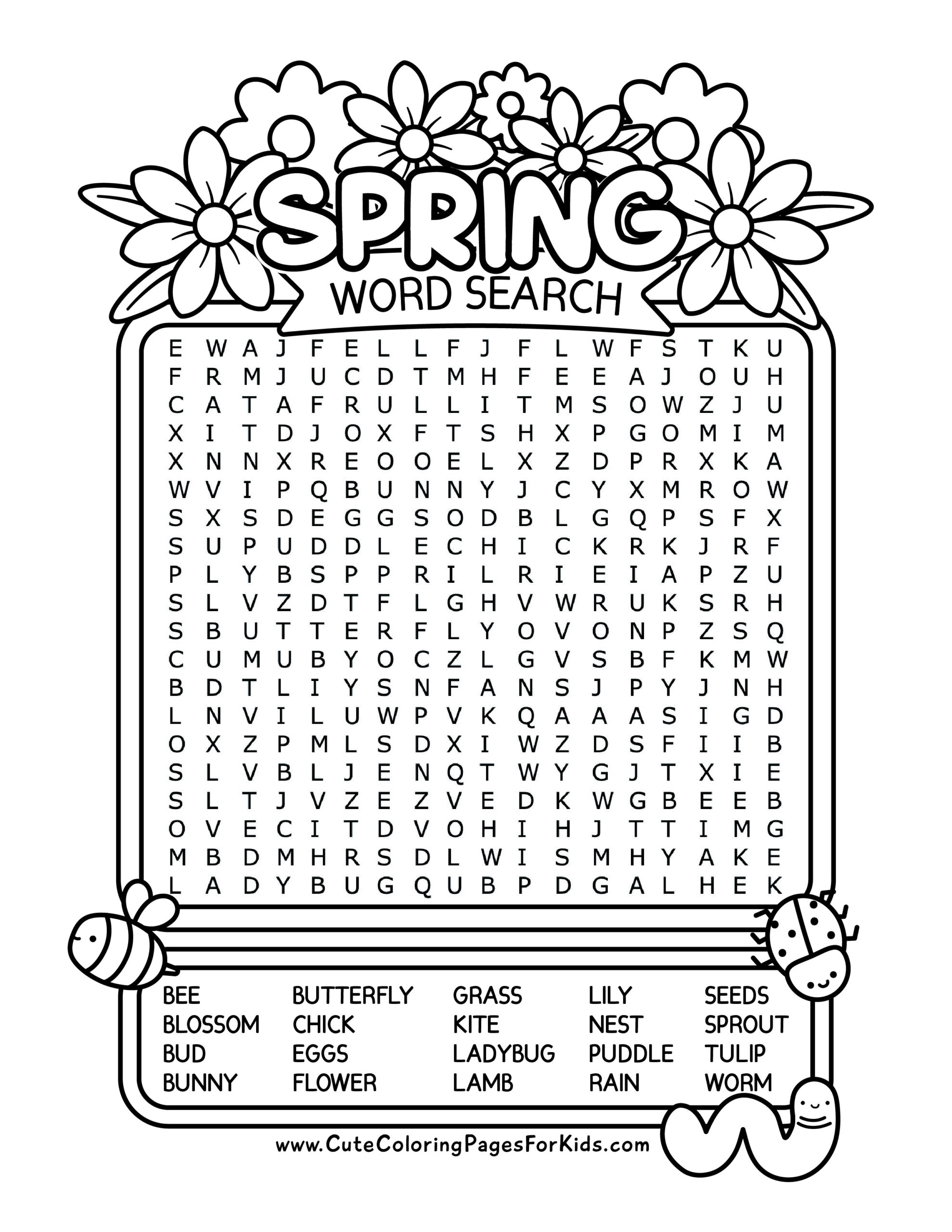 Free Printable Spring Word Search For Kids Cute Coloring Pages