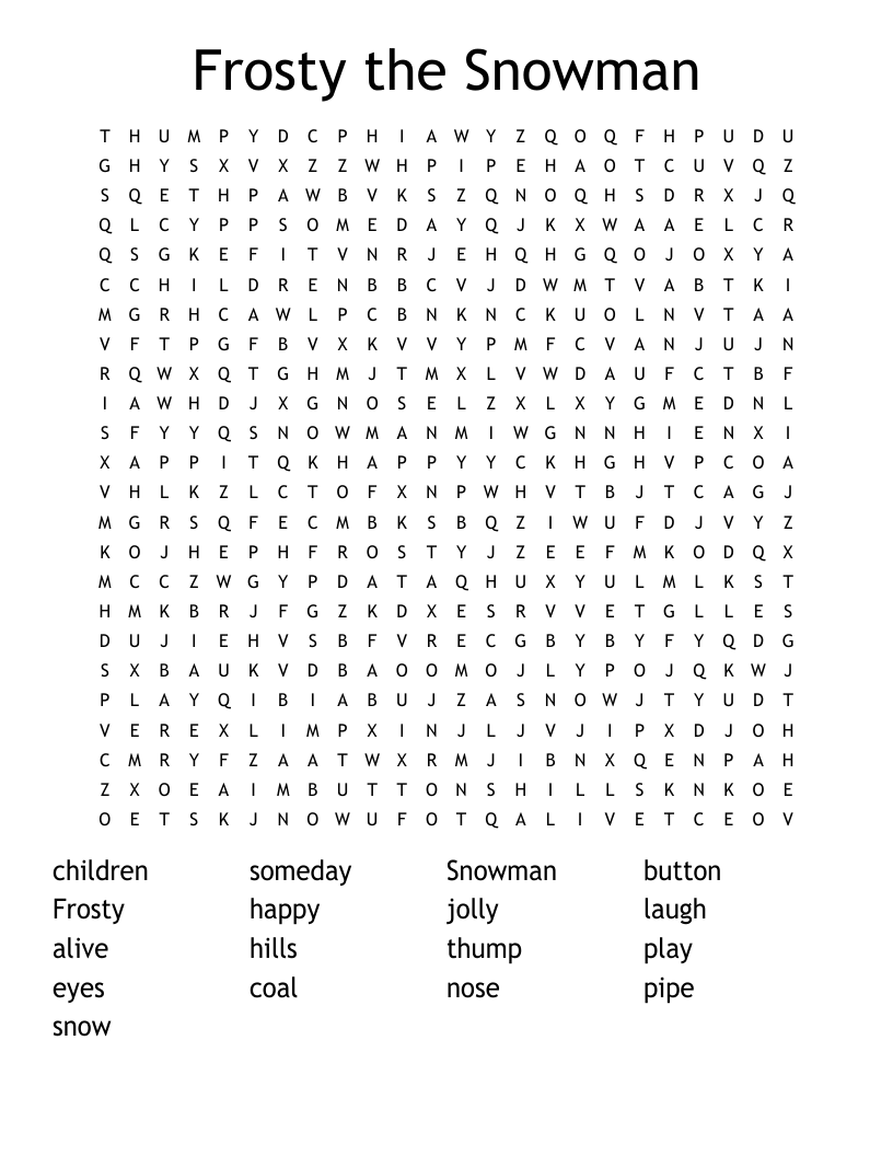 Frosty The Snowman Word Search WordMint