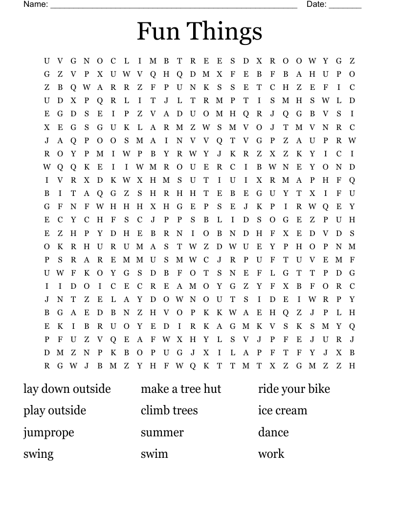 Fun Things Word Search WordMint