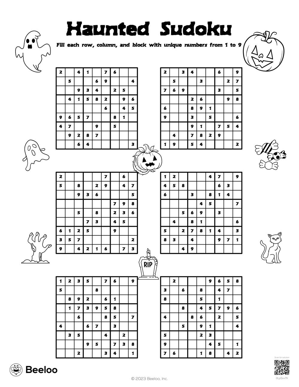 Halloween themed Sudoku Puzzles Beeloo Printable Crafts And 