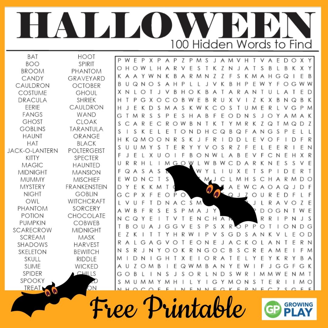 Hard Halloween Word Search Free Printable Growing Play