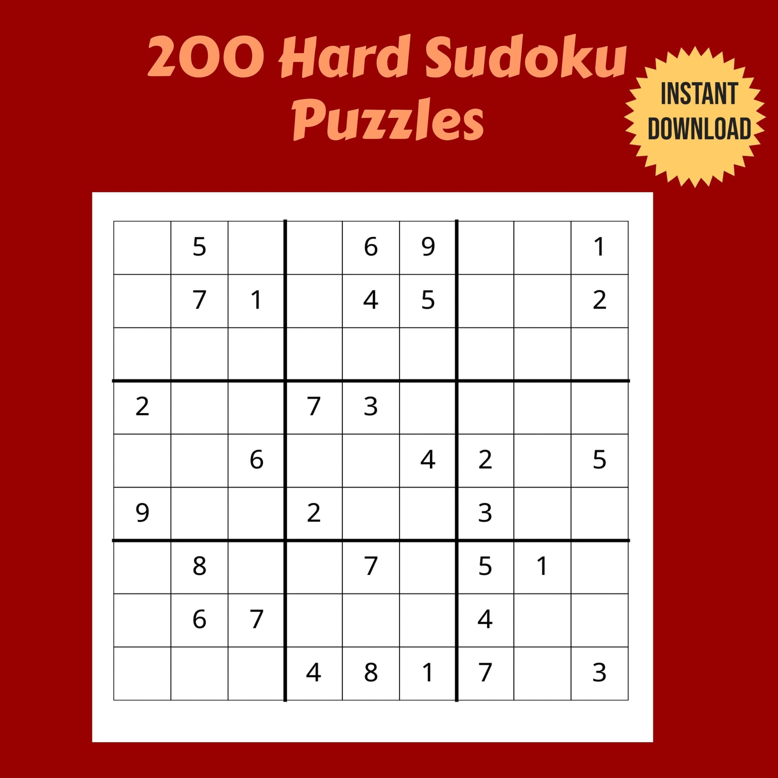 Hard Sudoku Puzzles Printable 200 Printable Puzzles Instant Download