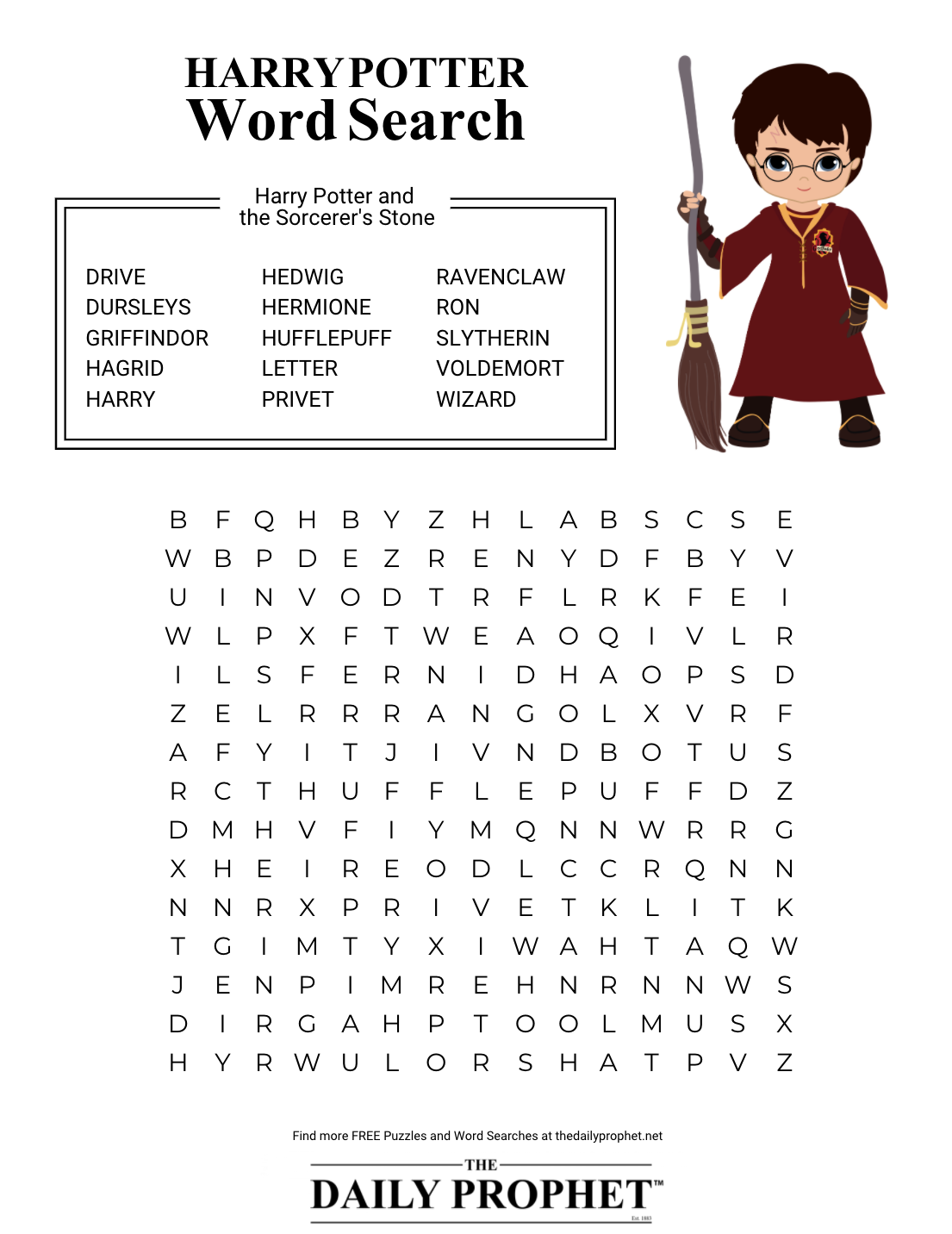 Harry Potter Word Search Harry Potter And The Sorcerers Stone 
