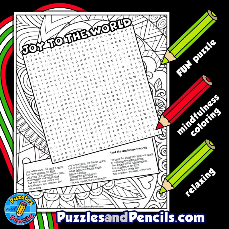 Joy To The World Word Search Puzzle Activity Page With Coloring Christmas Carols Made By Teachers