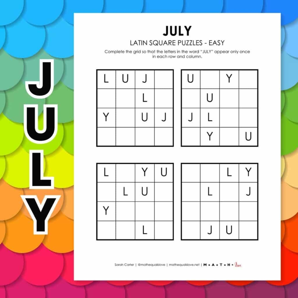 July Latin Square Puzzles Free PDF 