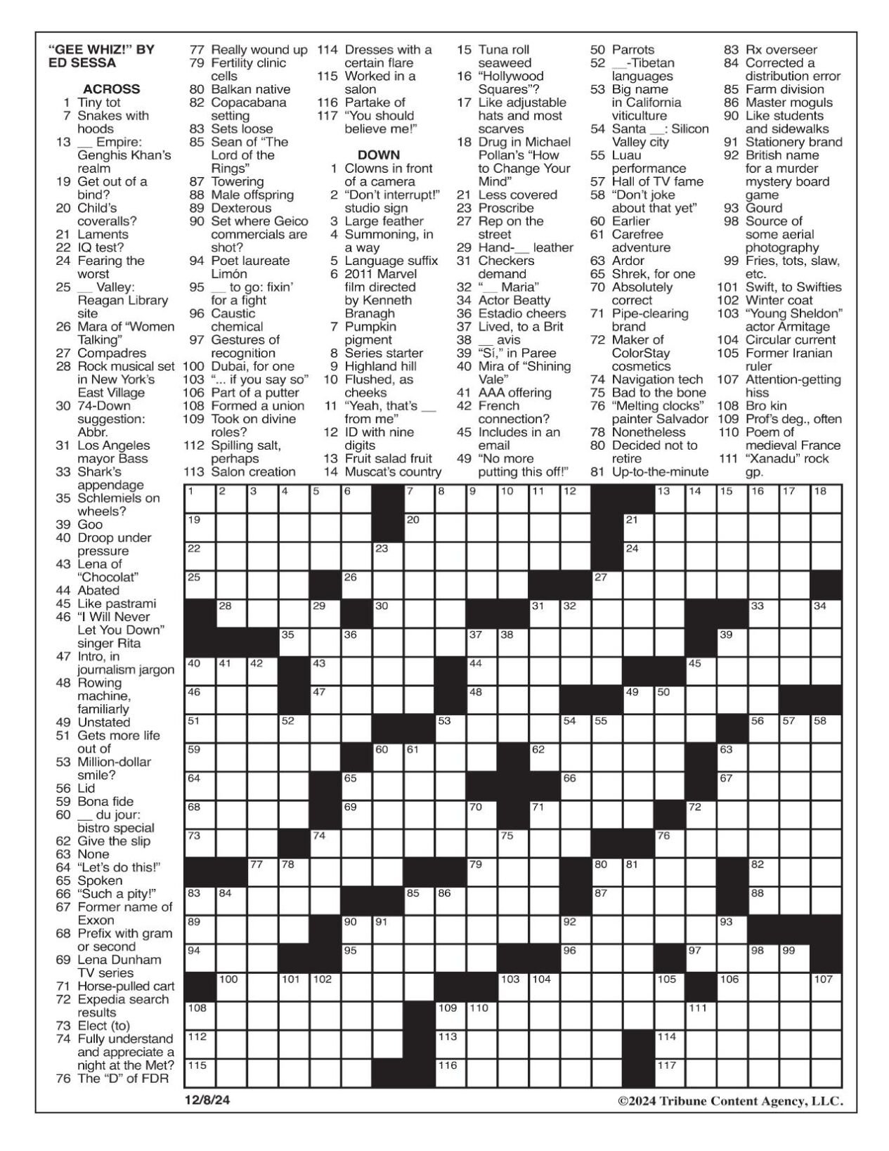 LA Times Crossword Dec 8 2024 Crosswords Yakimaherald