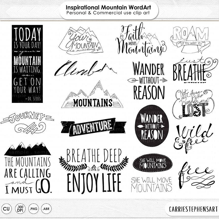 Mountain Word Art PNG U0026 Inspirational Quote Clip Art Printable Project Life Digital Stamp Motivational Graduation Card Clip Art Etsy UK
