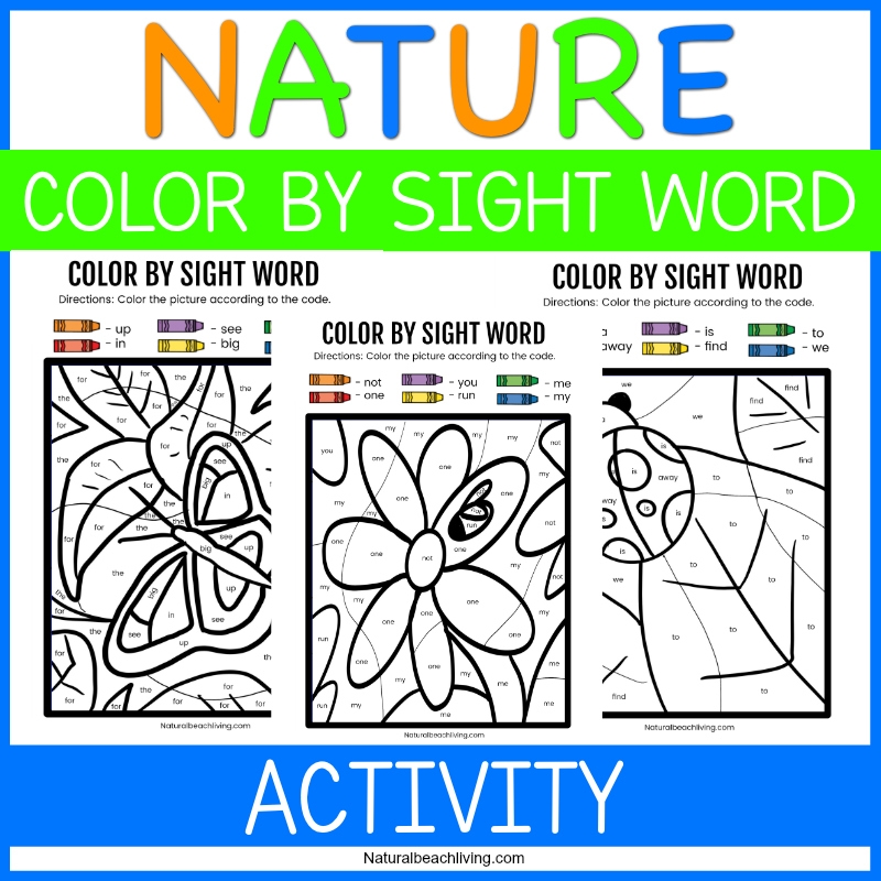 Nature Color By Sight Word Kindergarten Worksheets Natural Beach 