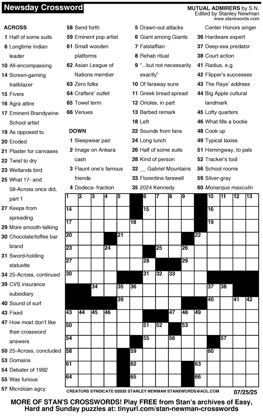 Newsday Crossword Puzzle Creators Syndicate