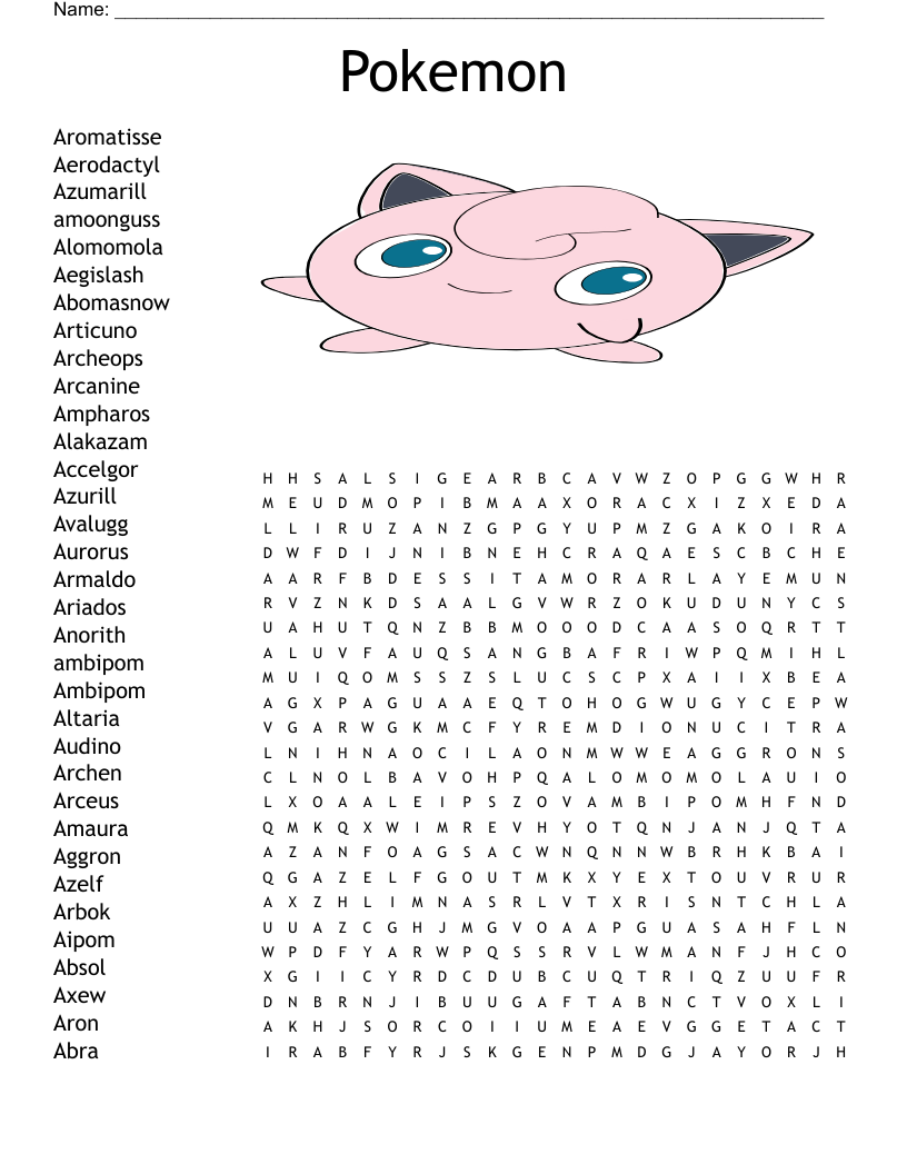 Pokemon Word Search WordMint Pokemon Word Search WordMint