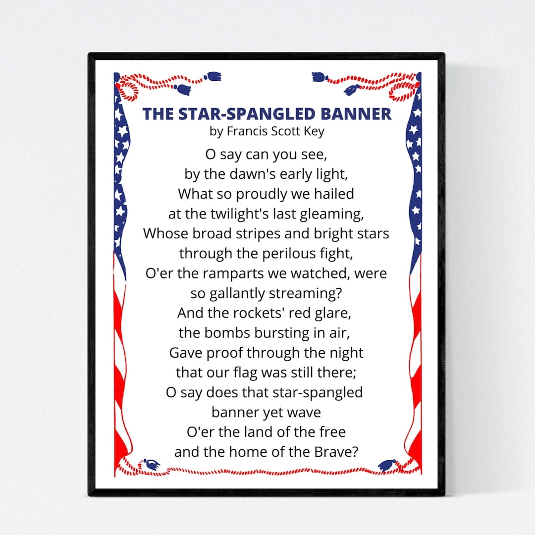 Print STAR SPANGLED BANNER Wall Art 8x10 Inch Print Home Decor Framed Or Unframed Print Patriotic Gift Etsy
