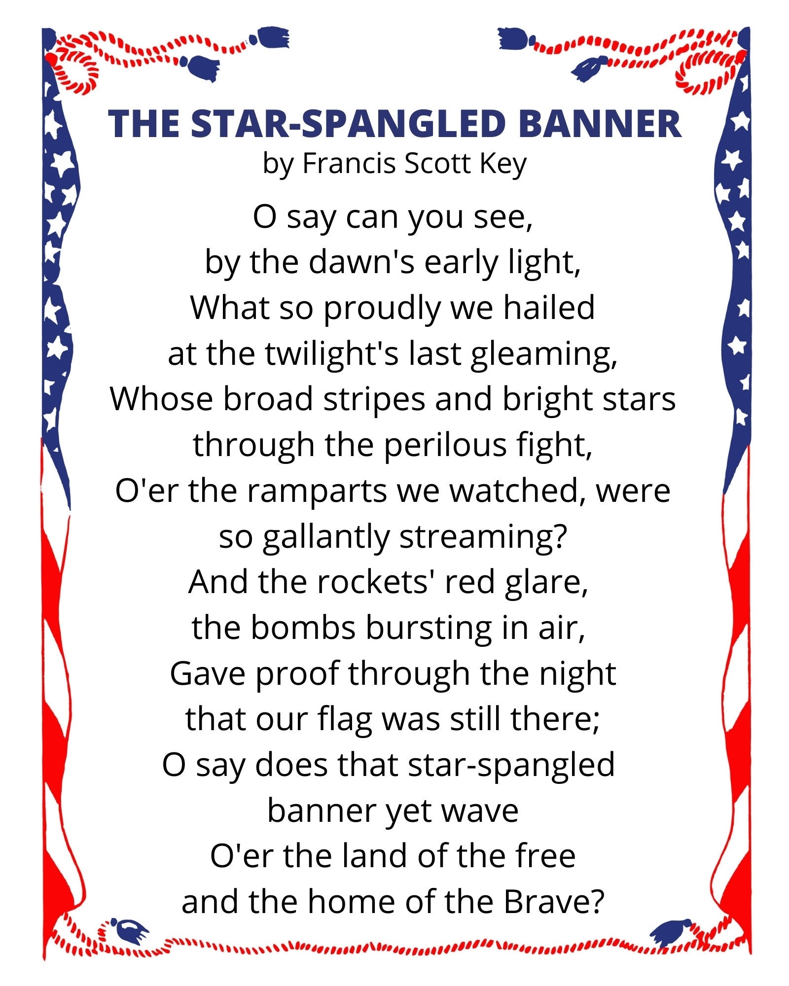 Print STAR SPANGLED BANNER Wall Art 8x10 Inch Print Home Decor Framed Or Unframed Print Patriotic Gift Etsy