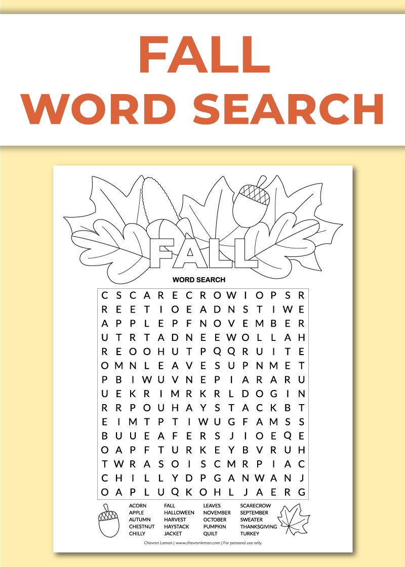 Printable Fall Word Search Chevron Lemon