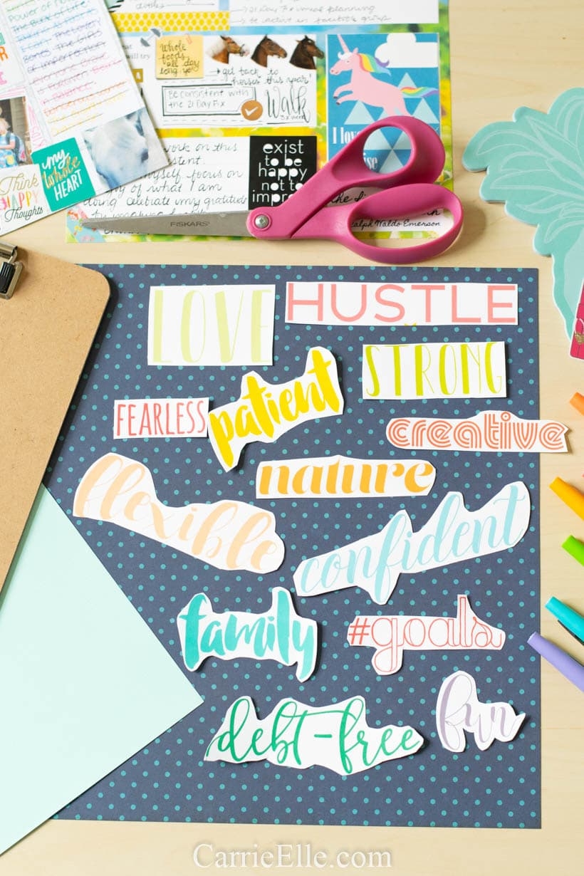 Printable Vision Board Words In Pretty Fonts also Make Great Planner Stickers Carrie Elle