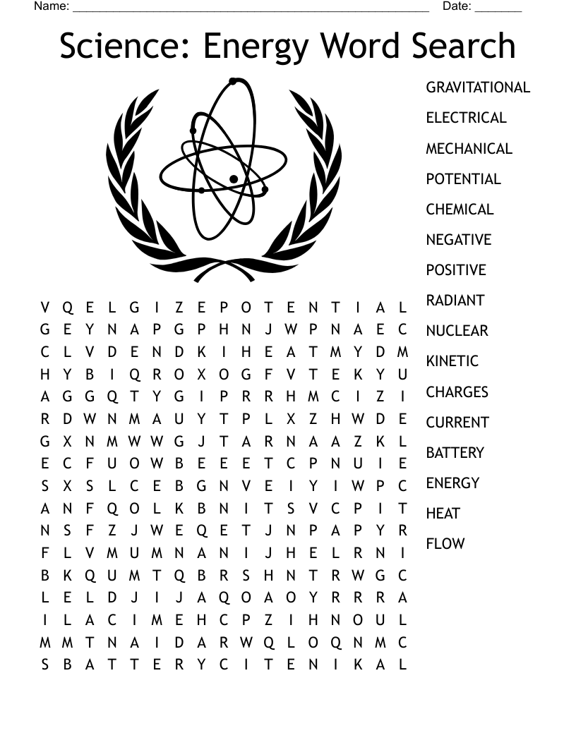 Science Energy Word Search WordMint