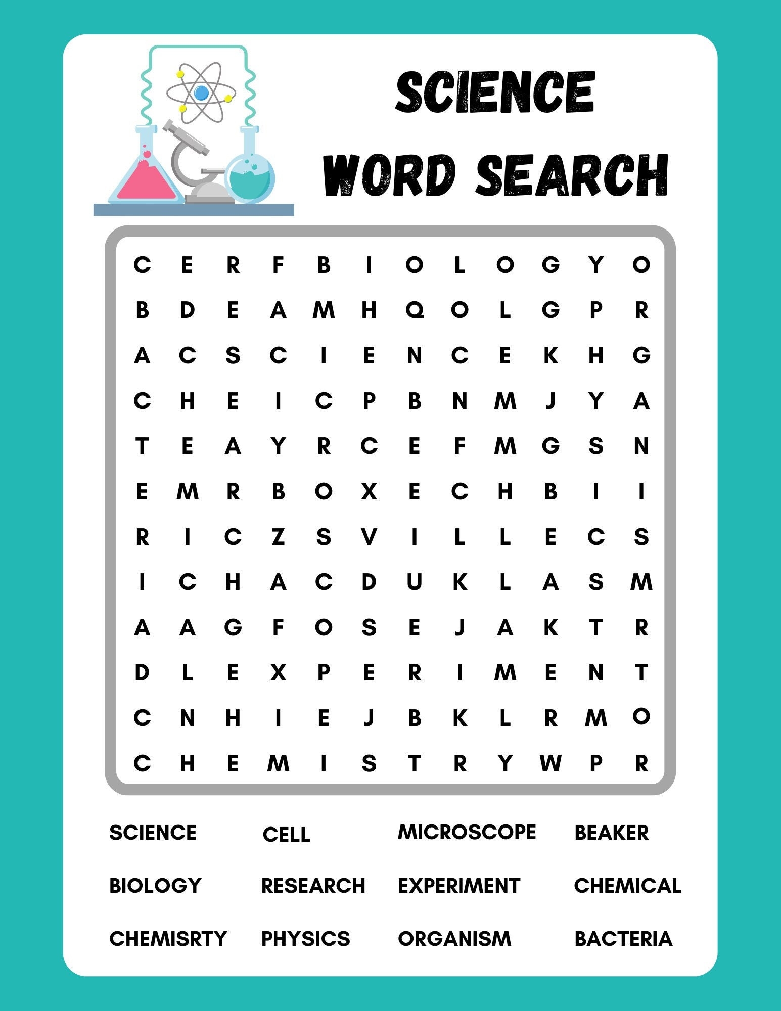 Science Word Search Printable Instant Download PDF Etsy