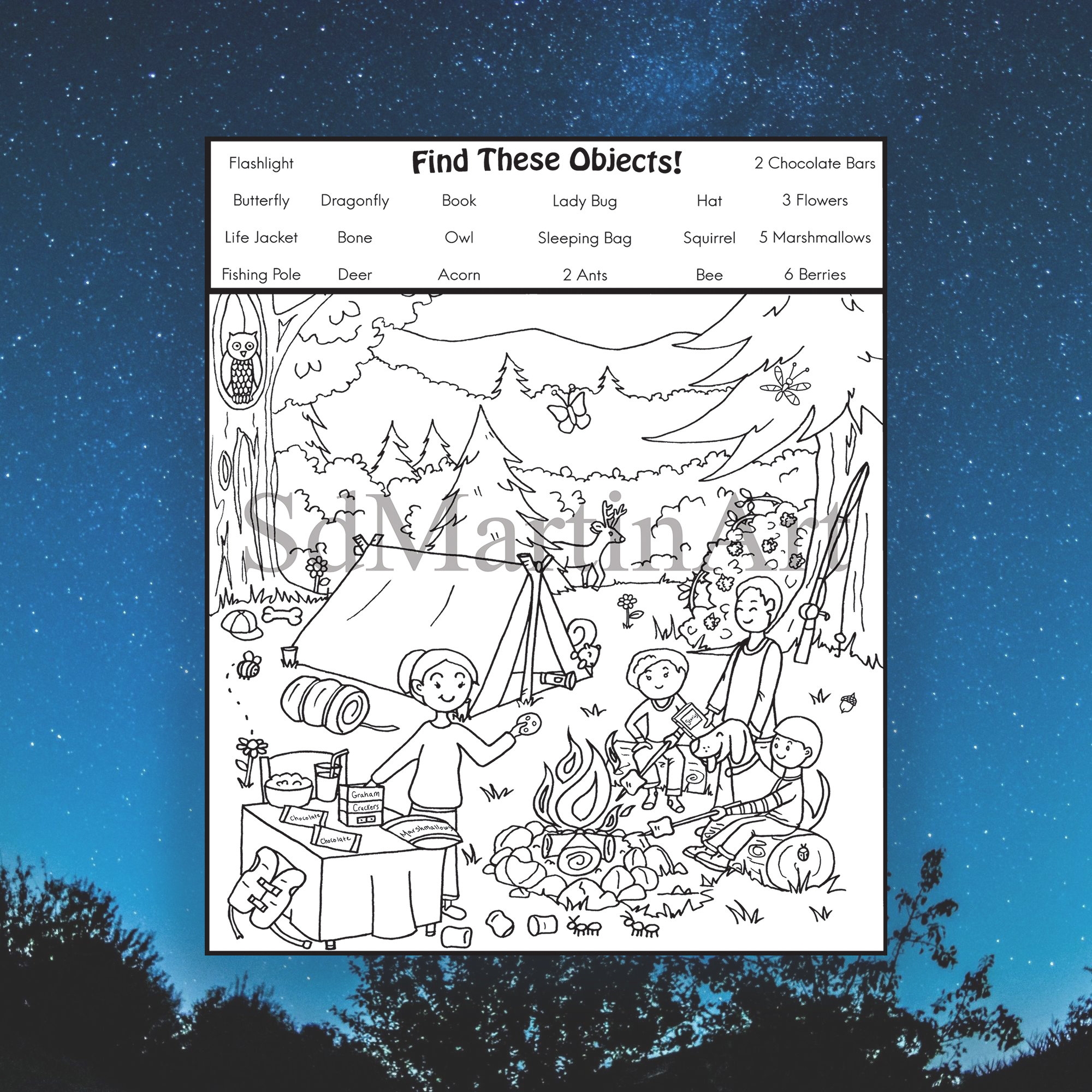 Seek And Find printable Coloring Activity Page For Kids Teens And Adults camping instant Download pdf Etsy UK