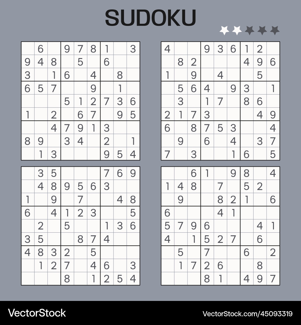 Set Of Sudoku Puzzles Easy Level Royalty Free Vector Image