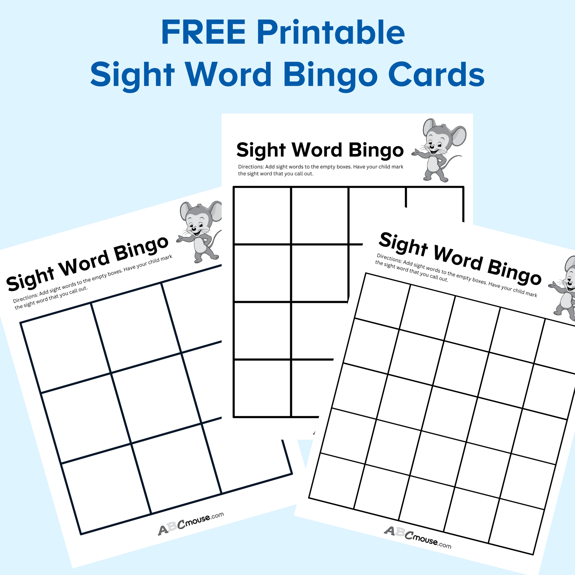Sight Word Bingo Cards ABCmouse