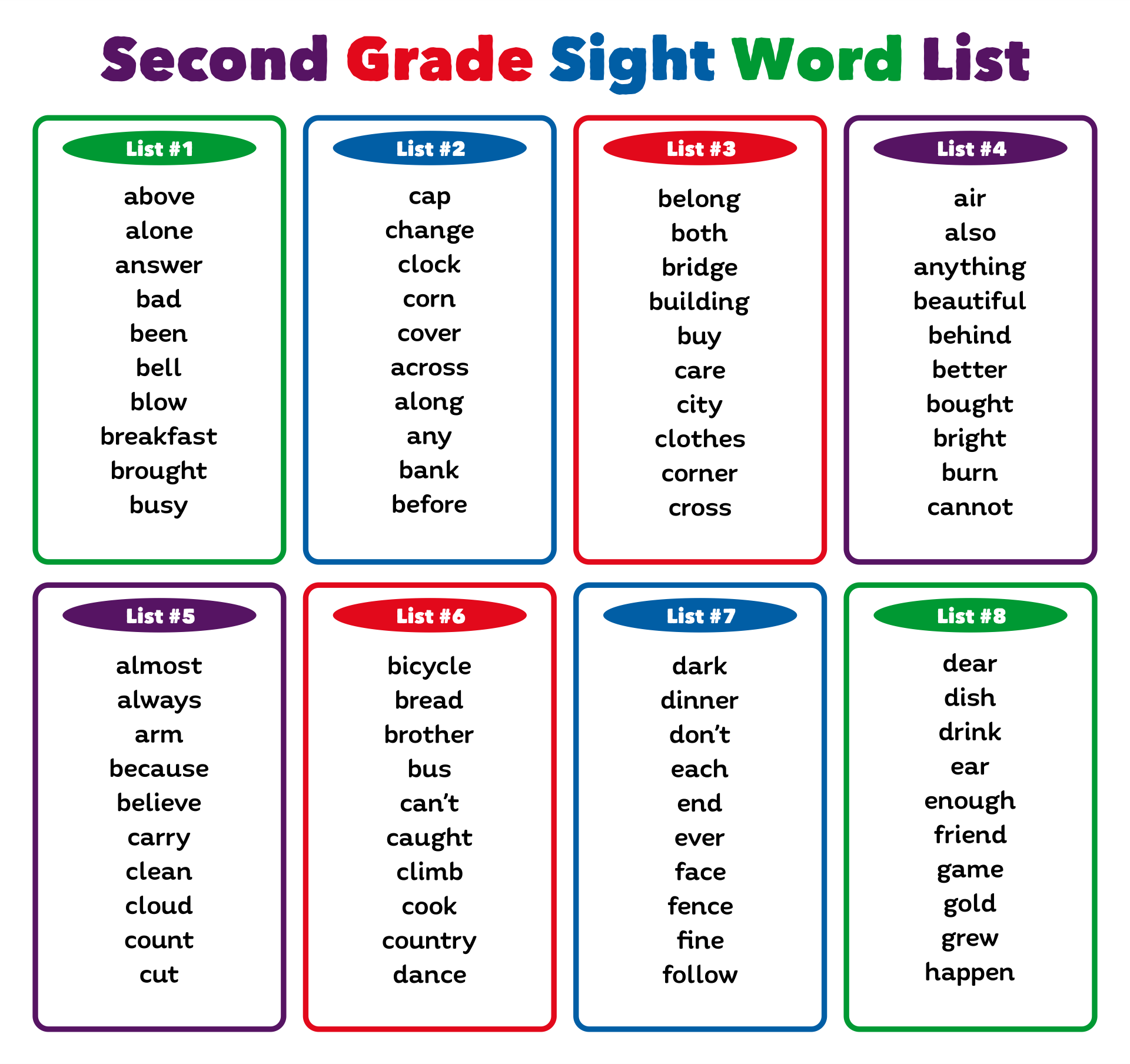Sight Word Bymall Lists In Sight Word Bymall Lists In