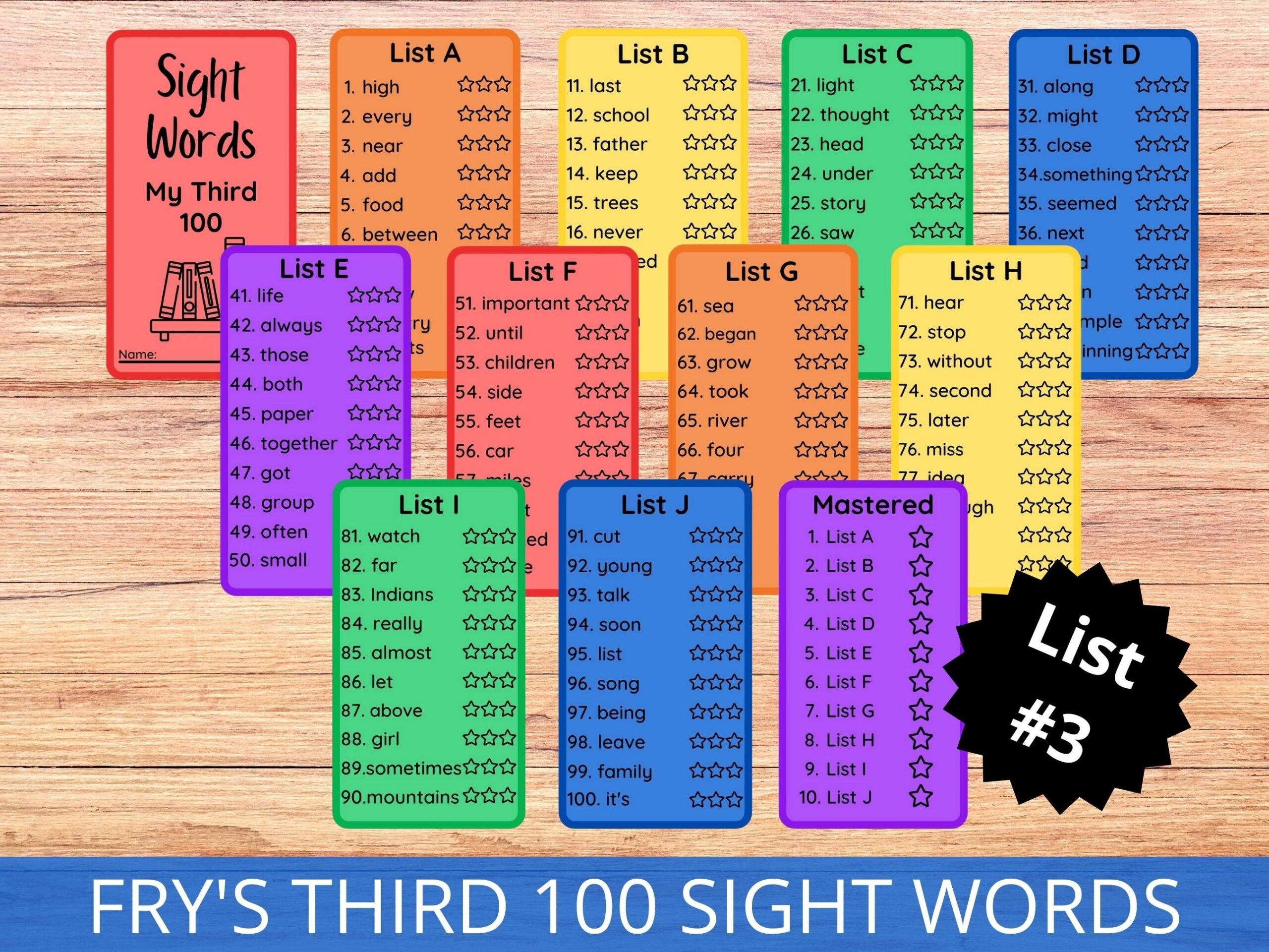 Sight Word Flashcards Fry s Third 100 Sight Words Printable Grade 1 And Grade 2 High Frequency Word List Word Wall Reading Practice Etsy