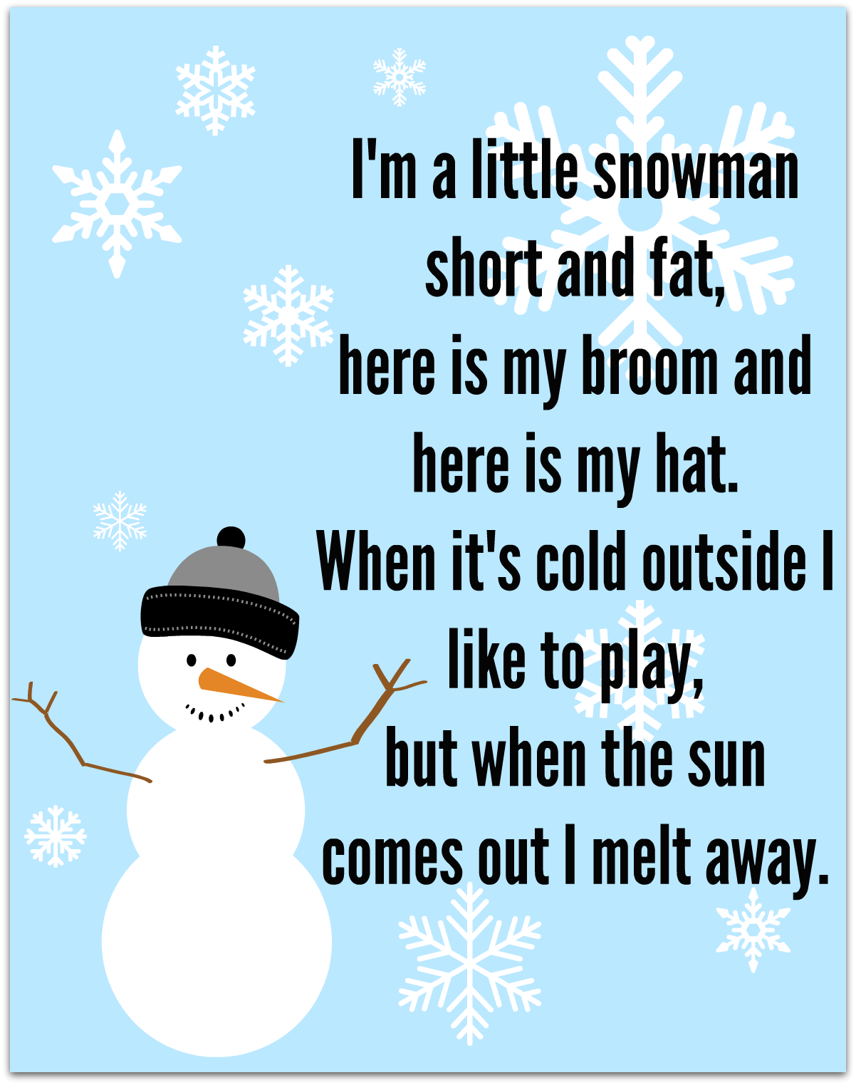 Snowman Song FREE Printable No Time For Flash Cards